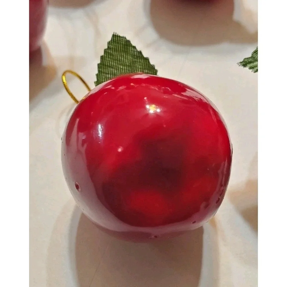 Vintage Shiny Red‎ Lacquered Apple Christmas Tree Ornaments 90s Lot Of 35